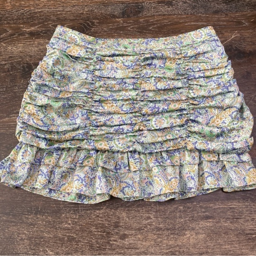 Zara Mini Skirt Floral Print Large Side Zip Ruffle